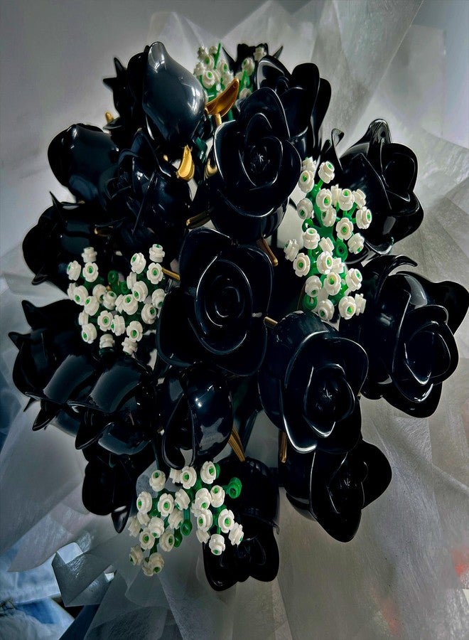 HI-REEKE Black Rose Bouquet Building Block Set, Artificial Rose Flower Botanical Building Kit Toy Gothic Decor for Women-660PCS - Image 5